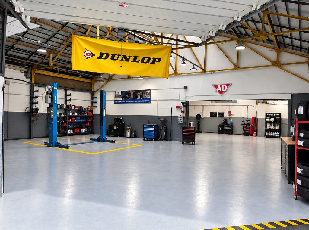 L'atelier du garage GB 95 : ponts élévateurs et enseigne AD