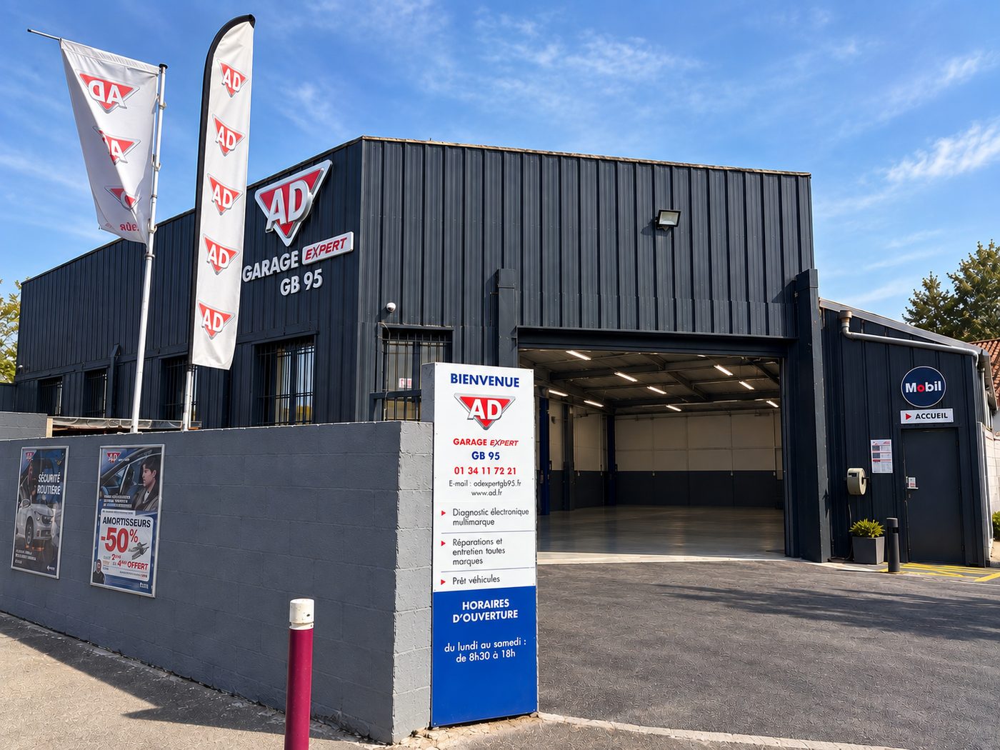 Façade du garage GB 95, AD Expert, à Bezons